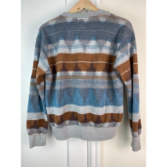 prAna Women's Size XS Gray Blue Brown Striped Hemp Blend Pullover Sweatshirt - Picture 2 of 6